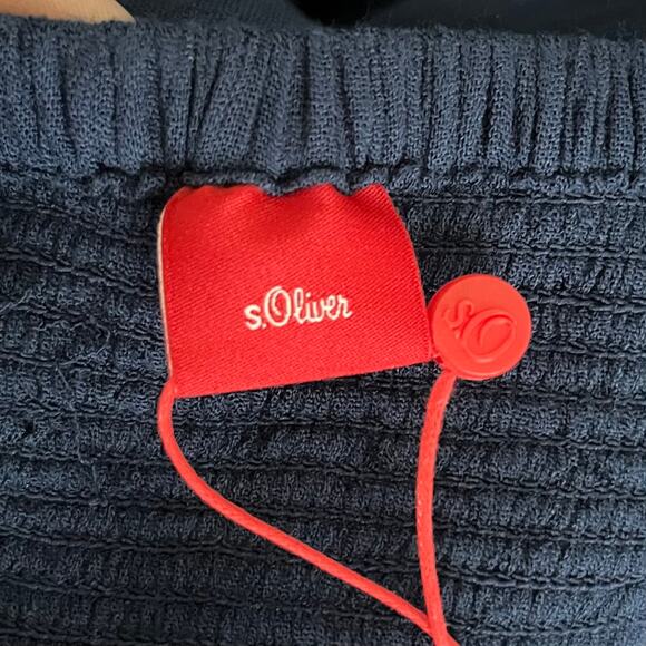 S. Oliver Dress 4 Navy Blue Off Shoulder Smocked Boho Beach Cover Up Bohemian - Picture 5 of 9